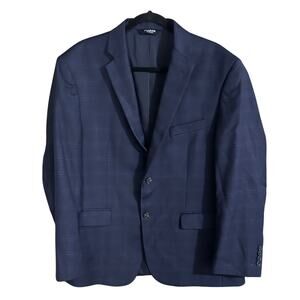 JOS A Bank Travelers Men's sz 43R Navy Blue Windowpane Check Blazer